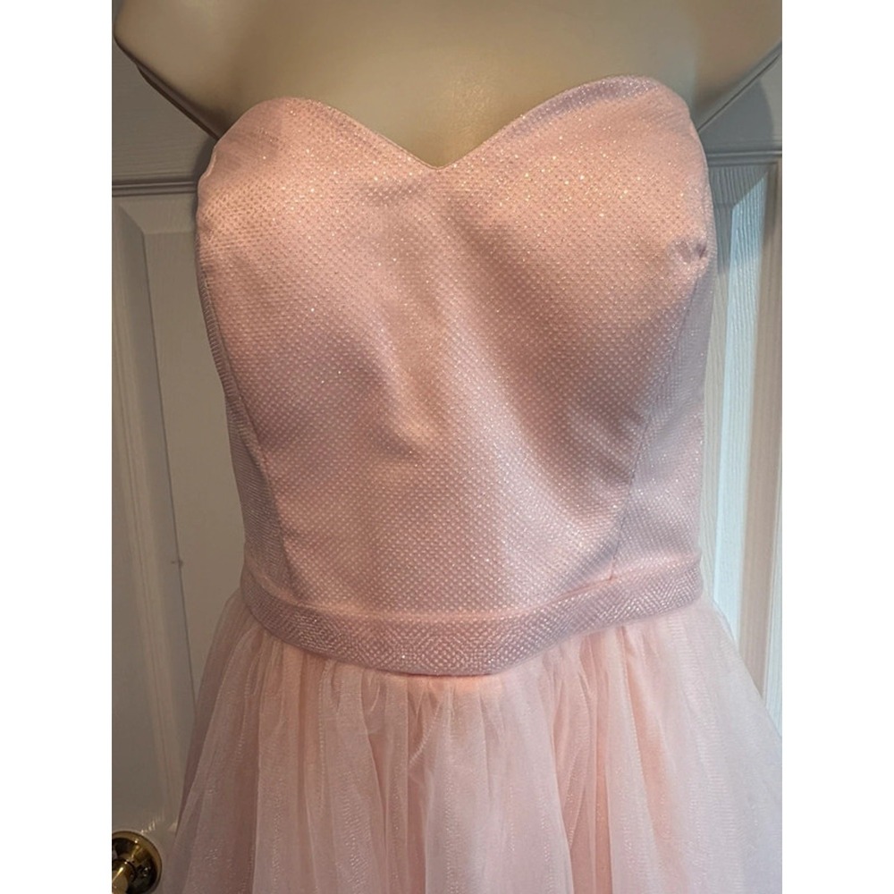 Pink Glitter Tulle Strapless Dress Corset Lace-Up Party Prom Mini 16 Formal Y2k